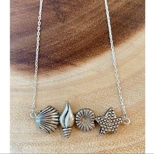 Miniature Seashell Silver Tone Bar Necklace
